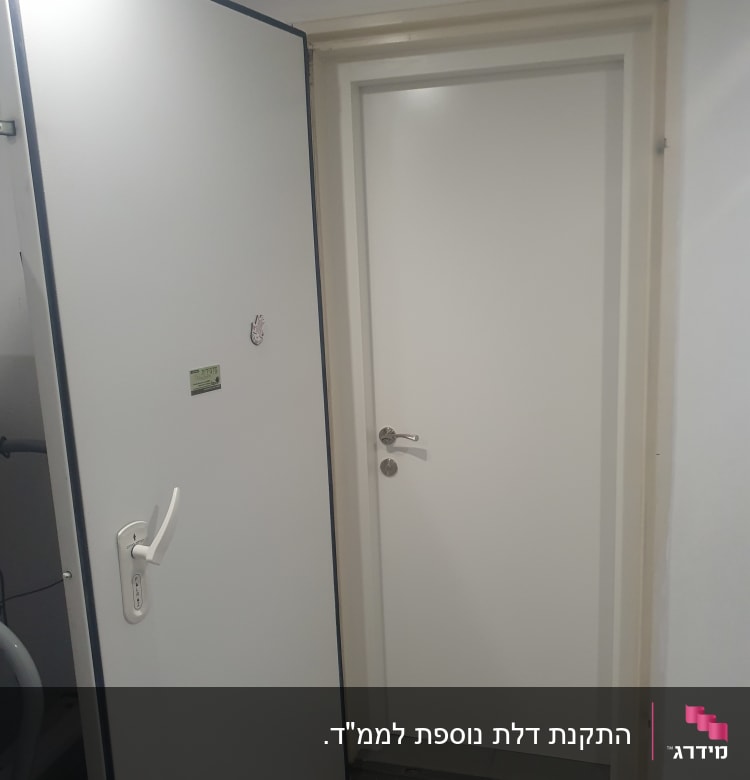שתי דלתות לבנות עם ידיות מתכת